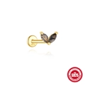 S925 sterling silver leaf stud earring with marquise rutilated quartz gemstones - Double Stone Leaf - Gold - Single
