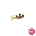 Marquise black rutilated quartz S925 sterling silver ear stud with gold plating finish - Fan Crown Design - Gold - Single