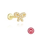 S925 sterling silver bow knot stud earring in gold finish with sparkling pavé zircons - Pave Bowknot Shape (Single Gold #1) / Gold