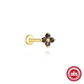 S925 sterling silver gold flower labret stud with black rutilated quartz gemstones - Four-Petal Flower - Gold - Single