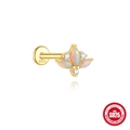 Golden S925 sterling silver opal stud earring with marquise stones and zircons - Three Petal Opal Shape (Single Gold #3) / Gold