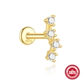 S925 sterling silver gold labret stud with curved gradient white cubic zirconia stones - Four Diamond Curved Streamline (Single Gold #6)
