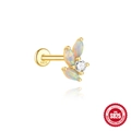 Gold S925 sterling silver opal flower cartilge stud earring with white zircon accents - Opal Leaf Flower Cluster (Single Gold #7)