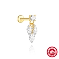 Elegant gold S925 silver bow stud earring with white zircon and opal stones - Marquise Leaf Tassel Shape (Single Gold #9)