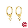 Elegante S925 Sterling Silber Gold Creolen mit minimalistischen vierzackigen Sternanhängern - Kurzer Sternenanhänger (6109770430189) / Gold