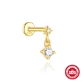 Golden star-shaped S925 silver stud earring with clear sparkling zircon and mirror finish - Hexagram with Hanging Single Diamond (Single Gold #10)