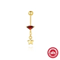 S925 sterling silver navel ring with red triangle zircon and star pendant in gold finish - Triangle and Pentagram / 1 Piece/Pack / Gold