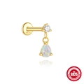 S925 silver 18K gold flat back stud with round zircon and teardrop opal stone - Round Claw Set with Teardrop Opal (Single Gold #11)