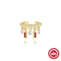 Ear cuff in argento S925 dorato con granati rossi e nappe in zircone scintillante - Stile Pendente Gemma Rossa E Bianca / Oro