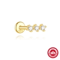 S925 sterling silver gold plated three-stone linear stud earring with sparkling zircons - Three Diamonds in Straight Line (Single Gold #12)