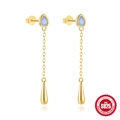 Elegant gold-plated S925 silver long drop earrings with light blue opal teardrops - Waterdrop Blue Gem Pendant Style (#2) / Gold