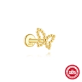 Golden S925 sterling silver butterfly stud earring with tiny beads and flat back design - Beaded Butterfly Style / Gold