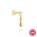 S925 sterling silver gold stud with marquise zircon and smooth teardrop pendant - Marquise Hanging Teardrop Pendant (Single Gold #14)