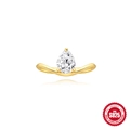 Pear-cut zirconia ring on S925 sterling silver gold band with wave design - Pear Wave Style (60108991906C)