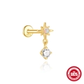 S925 sterling silver octagonal star earring with opal stone and zircon dangle - Octagram with Hanging Single Diamond (Single Gold #15)