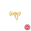 Golden S925 sterling silver bow knot stud earring with heart detail and beaded texture - Beaded Heart Bowknot / Gold