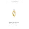 Detail of 925 sterling silver gold crossover ear cuff set with AAAAA zirconia stones - 8mm / Single Piece Gold