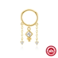 Orecchini a cerchio in argento S925 dorato con pendente quadrato e nappe di catena - Pendaglio Quadrato Zirconia Oro Con Catene (#2)