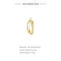Detail of 925 sterling silver double ring earring with AAAAA zirconia inlay and 1cm diameter - 10mm / Single Piece Gold