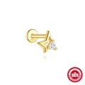 S925 sterling silver hollow star ear stud with a heart-shaped zircon in gold finish - Star Heart Zirconia Style / Gold