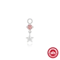 Ciondolo in argento S925 con gemma rosa sfaccettata e piccolo pendente a stella - Stella a Cinque Punte Zirconia Rotonda Rosa (60260970051) / Oro bianco