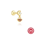S925 sterling silver gold-plated ear stud featuring a red garnet and moon design - Moon Red Garnet Style