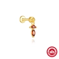 S925 sterling silver gold labret stud with red garnet geometric gemstone pendants - Double Red Garnet Dangle Style