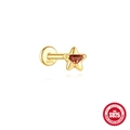 Gold S925 sterling silver star stud earring with a red triangle garnet stone center - Pentagram Red Garnet Style