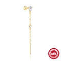 Gold plated S925 sterling silver chain drop earring with pear cut zircon and tassel - Gold Drop Shape Single