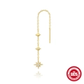 Orecchini pendenti in argento S925 dorato con nappe a stella e zirconi lucenti - Stile Catena con Tripla Stella a Otto Punte / Stile Oro