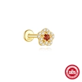 Classic S925 sterling silver flower cartilage stud earring with red garnet and stones - Five-petal Flower Red Center Style