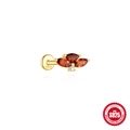 S925 sterling silver ear stud with red garnet flower design and golden finish - Triple Marquise Red Stone Style