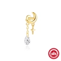 Goldener S925 Sterling Silber Ohrring mit Mond, Stern und Zirkon-Quasten - Mond Stern Tropfenanhänger (5938318717805) / Gold
