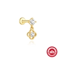 Ohrstecker aus S925 Sterlingsilber vergoldet mit Opal-Schmetterling und Zirkonia-Kette - Gold Doppel-Zirkonia Kleeblatt Stil (#3)