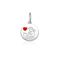 S925 sterling silver round pendant with family silhouettes and a small red heart - Parent-Child Silhouette Round Style (MMN546-1)