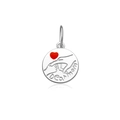S925 sterling silver Dear Mom pendant with red heart and engraved hand-holding design - Hand-in-Hand Relief Dear Mom Round Style (MMN546-2)