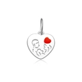 S925 sterling silver heart pendant with engraved figure and a small red heart accent - Abstract Line Modern Heart Style (MMN547-1)