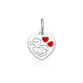 Elegant s925 silver heart pendant with red enamel details and polished family figure - Mother-Child Embrace Abstract Heart Style (MMN547-3)