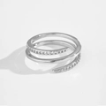 Three-layer adjustable S925 sterling silver ring with sparkling white cubic zirconia - Adjustable Open / Platinum