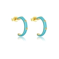 Pendientes de aro C en plata S925 dorada con esmalte azul y cristales brillantes - Plata 925 / Esmalte Azul Turquesa