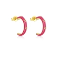 Boucles d'oreilles créoles en argent S925 émaillé rose avec trois zircons roses - Argent 925 / Émail Rouge