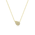 Elegant gold pear-shaped pendant necklace with micro-pave stones on thin cross chain - 18K Gold