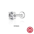 S925 sterling silver screw back cartilage stud with a 6.5mm round cut moissanite - 6.5mm / White Gold