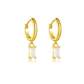 Golden S925 sterling silver hoop earrings with rectangular white zircon pendants - Gold Milky White