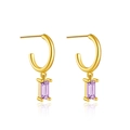 Minimalist gold C-shaped sterling silver earrings with rectangular purple gemstone - Gold Purple
