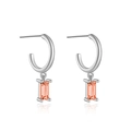 S925 sterling silver drop earrings with rectangular orange stones and hoop hooks - White Gold Orange Red