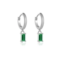 S925 sterling silver hoop earrings with emerald green rectangular zircon pendants - White Gold with Green Zircon