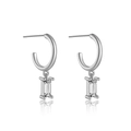 Elegant S925 silver earrings with baguette-cut clear stones and semi-circular hooks - Platinum White Stone