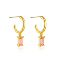 S925 Sterling Silver hoop earrings with rectangular pink zircon stones in gold finish - Gold Orange Red