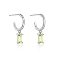 S925 sterling silver hoop earrings with emerald cut yellow stone pendant charms - Platinum / Grass Green Heart